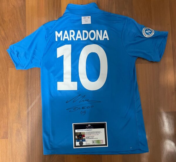 DIEGO MARADONA SIGNED NAPOLI JERSEY + ONLINE VERIFICATION + COA - Image 3