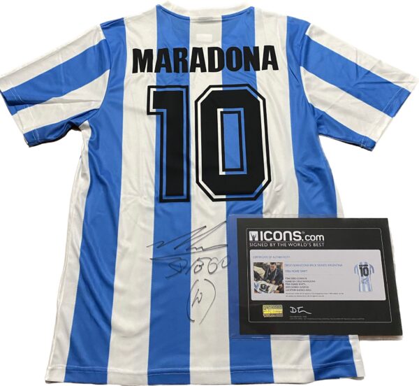 DIEGO MARADONA SIGNED 1986 WORLD CUP WINNERS JERSEY ICONS COA - Image 3